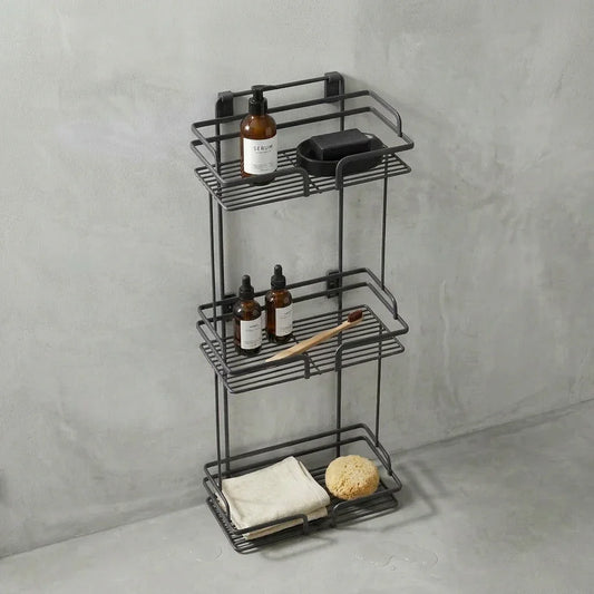 מדף רשת מלבני 3 קומות ליברפול שחור, Bathroom , Clear Sunny Day.