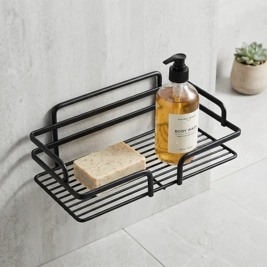 מדף רשת מלבני בודד ליברפול שחור, Bathroom , Clear Sunny Day.