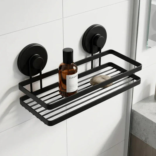 מדף רשת מלבן מתכת אמסטרדם שחור בוואקום, Bathroom , Clear Sunny Day.