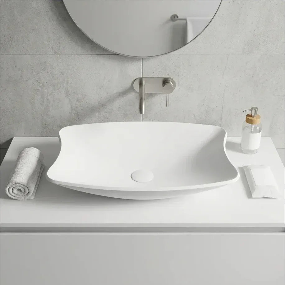 כיור מונח מעוצב אקרילי 59*38 ס"מ לבן מט, Bathroom , Clear Sunny Day.