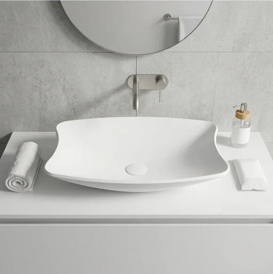 כיור מונח מעוצב אקרילי 59*38 ס"מ לבן מט, Bathroom , Clear Sunny Day.