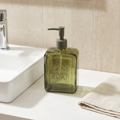 דיספנסר לסבון זכוכית ירוק, Bathroom , Clear Sunny Day.
