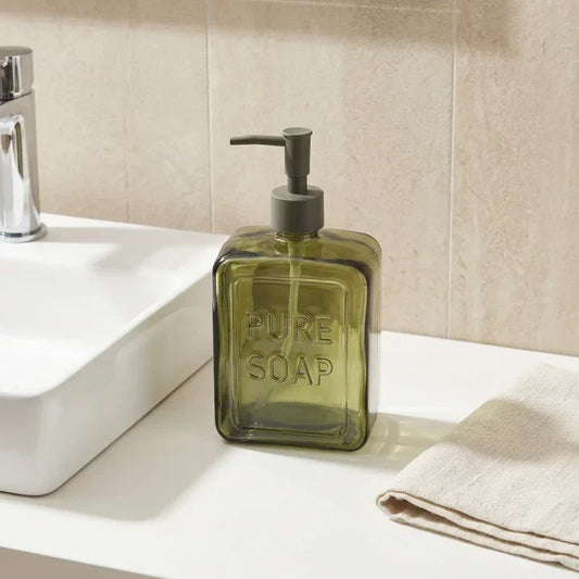 דיספנסר לסבון זכוכית ירוק, Bathroom , Clear Sunny Day.