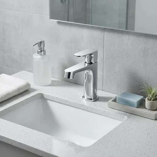 ברז פרח קצר איגואסו כרום, Bathroom , Clear Sunny Day.