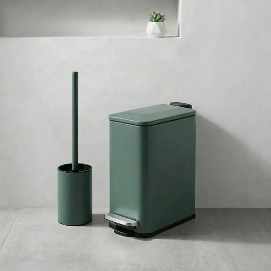 סט לשירותים פח ומברשת אסלה ירוק, DON, Bathroom , Clear Sunny Day.