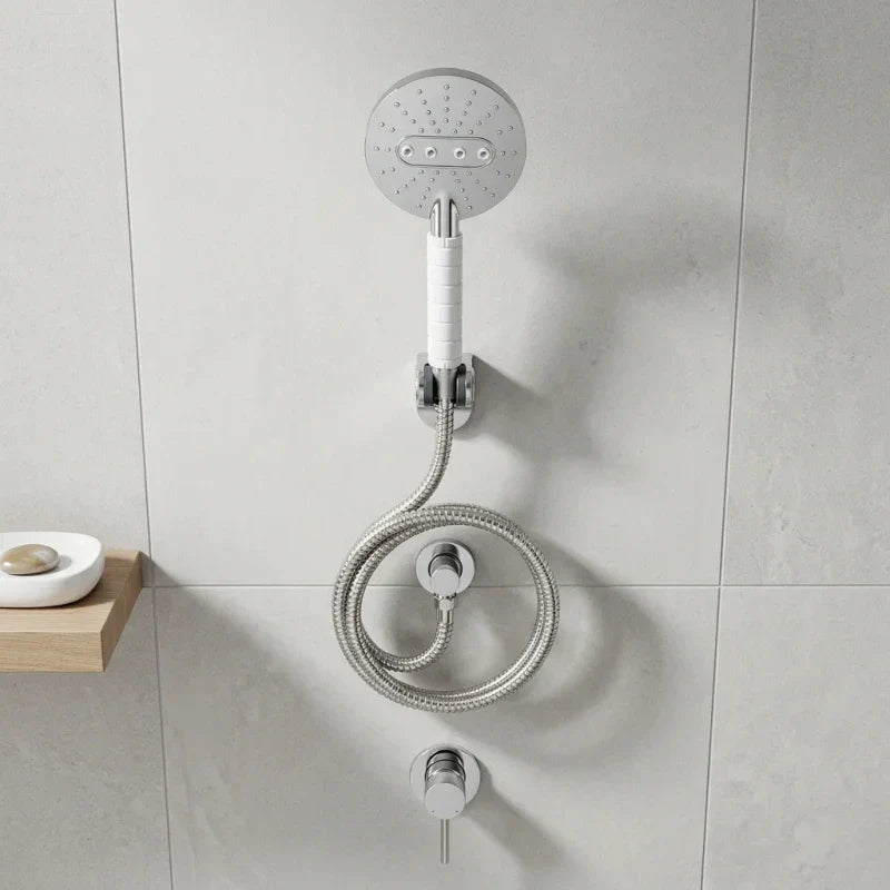 מערכת רחצה 5 מצבים ידית מרופדת לבן, Bathroom , Clear Sunny Day.