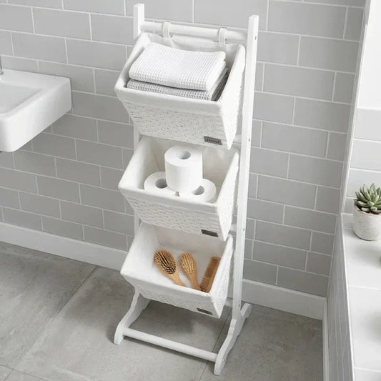 מעמד סלסלאות אחסון לבן, bathroom, Clear Sunny Day.