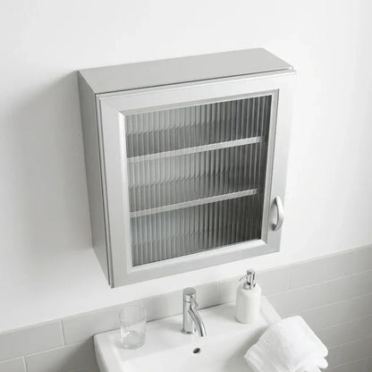 ארון אמבטיה דלת אחת עם מראה, Bathroom , Clear Sunny Day.