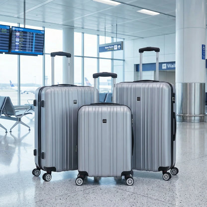 סט מזוודות קשיחות MIAMI צבע כסוף, airport, airport style, Bright Clean.