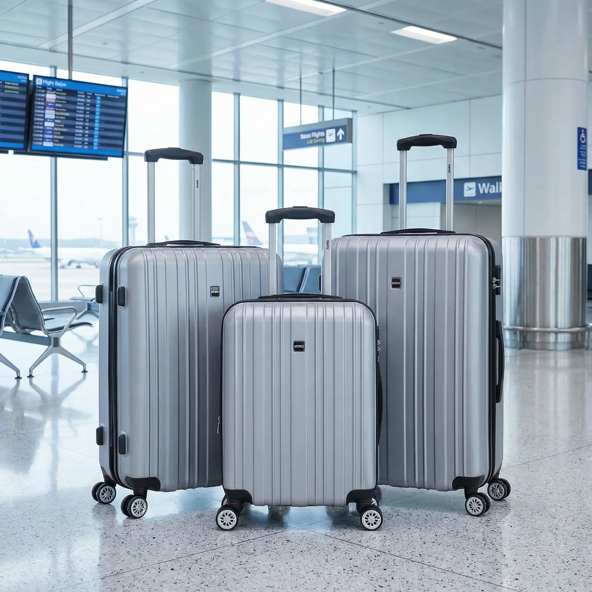 סט מזוודות קשיחות MIAMI צבע כסוף, airport, airport style, Bright Clean.