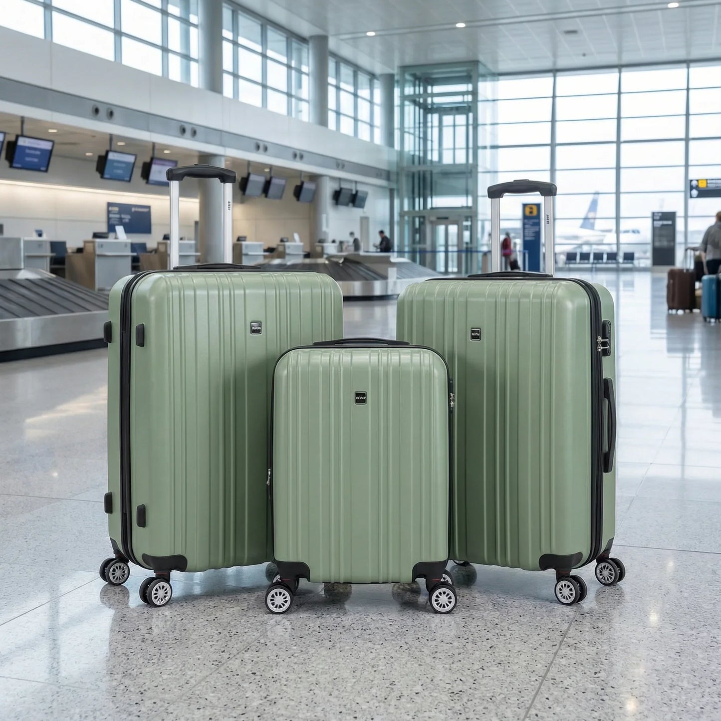 סט מזוודות קשיחות MIAMI צבע ירוק, airport, airport style, Bright Clean.