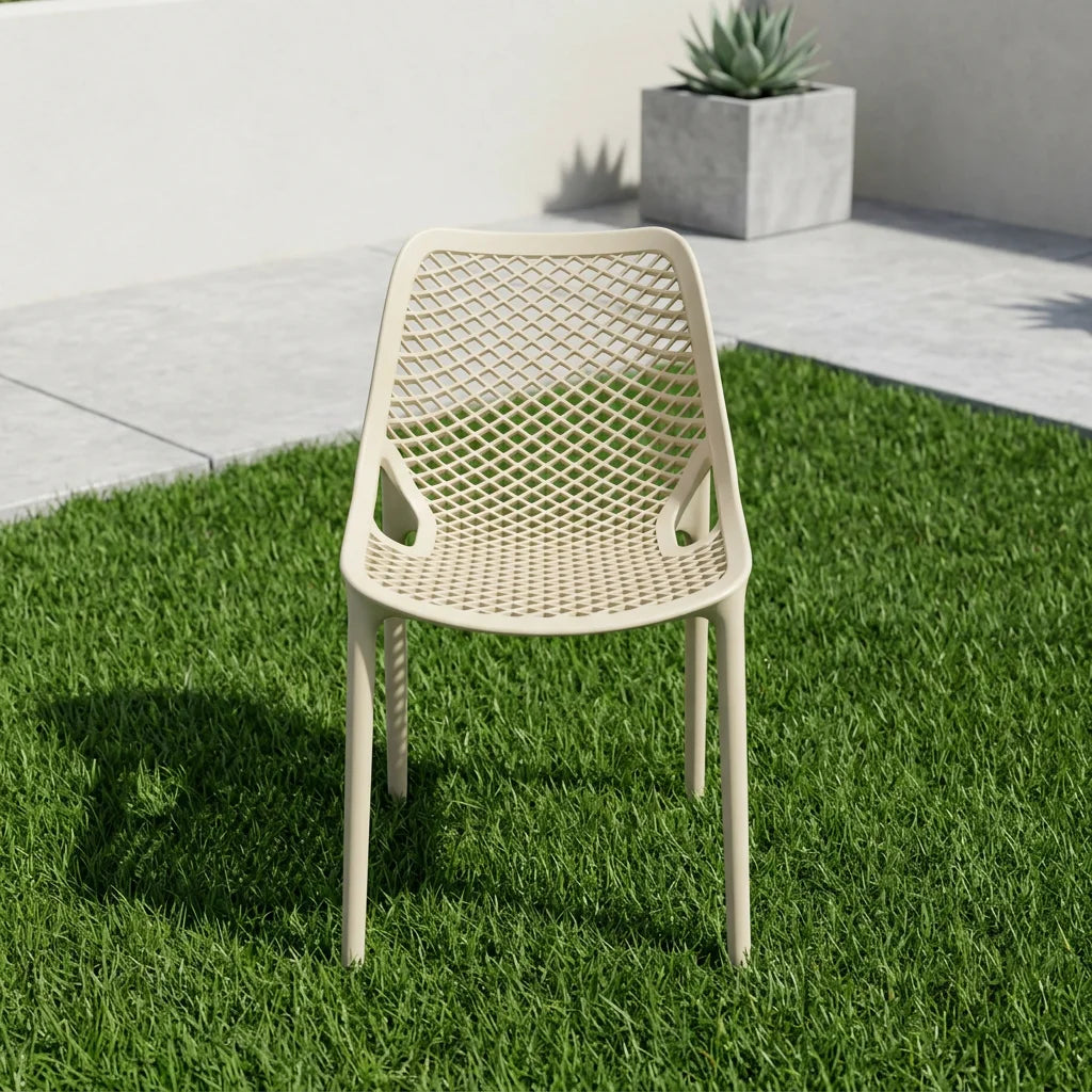 כסא פלסטיק PRIDE בז, back yard, Clear Sunny Day.
