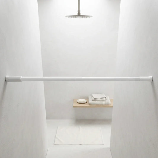 מוט וילון 110-200 סמ אלומניום לבן, Bathroom, japandi-minimalist, Dreamy Morning Glow.