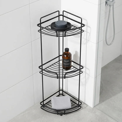 מדף רשת פינתי 3 קומות ליברפול שחור, Bathroom , Clear Sunny Day.
