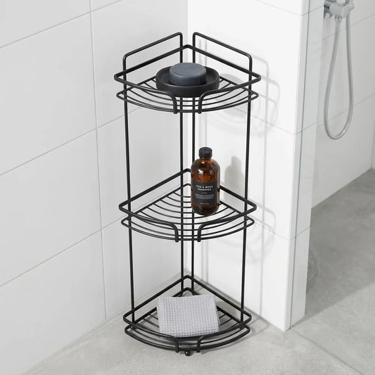 מדף רשת פינתי 3 קומות ליברפול שחור, Bathroom , Clear Sunny Day.