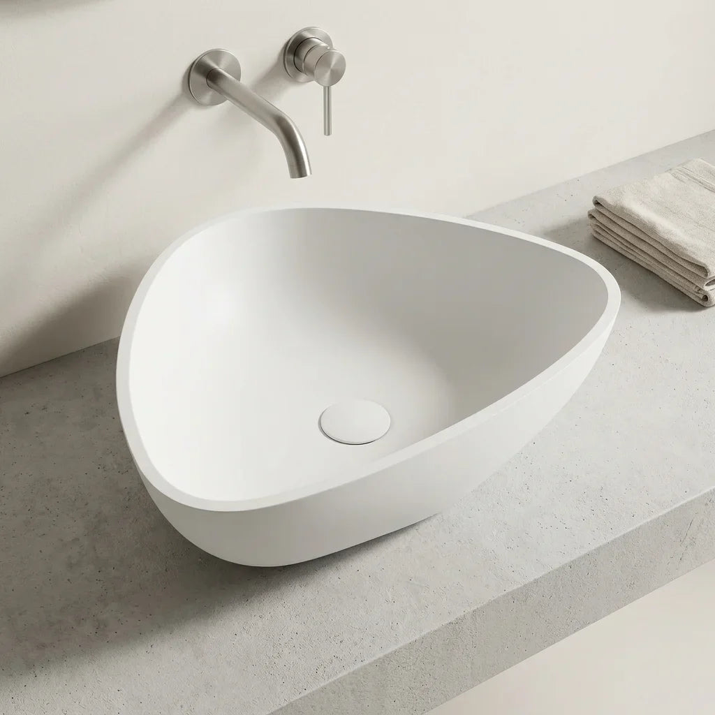 כיור מונח משולש אקרילי 57*45 ס"מ לבן מט, Bathroom , Clear Sunny Day.