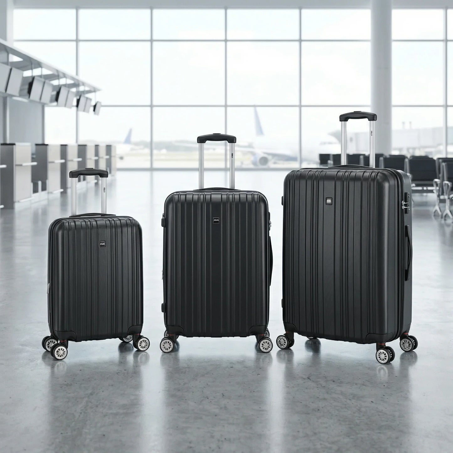 סט מזוודות קשיחות MIAMI צבע שחור, airport, airport style, Bright Clean.