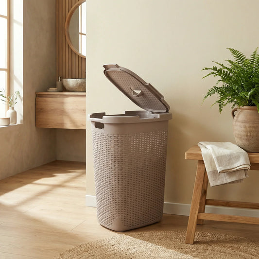 סל כביסה 60 ליטר פרגמון, Japandi, Soft North Light, bathroom.