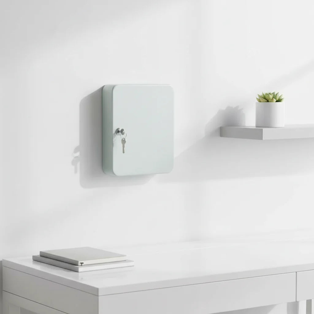ארון למפתחות 48 י"ח, Minimalist White (High Key), Modern, Morning Haze, Home Office, minimal props.