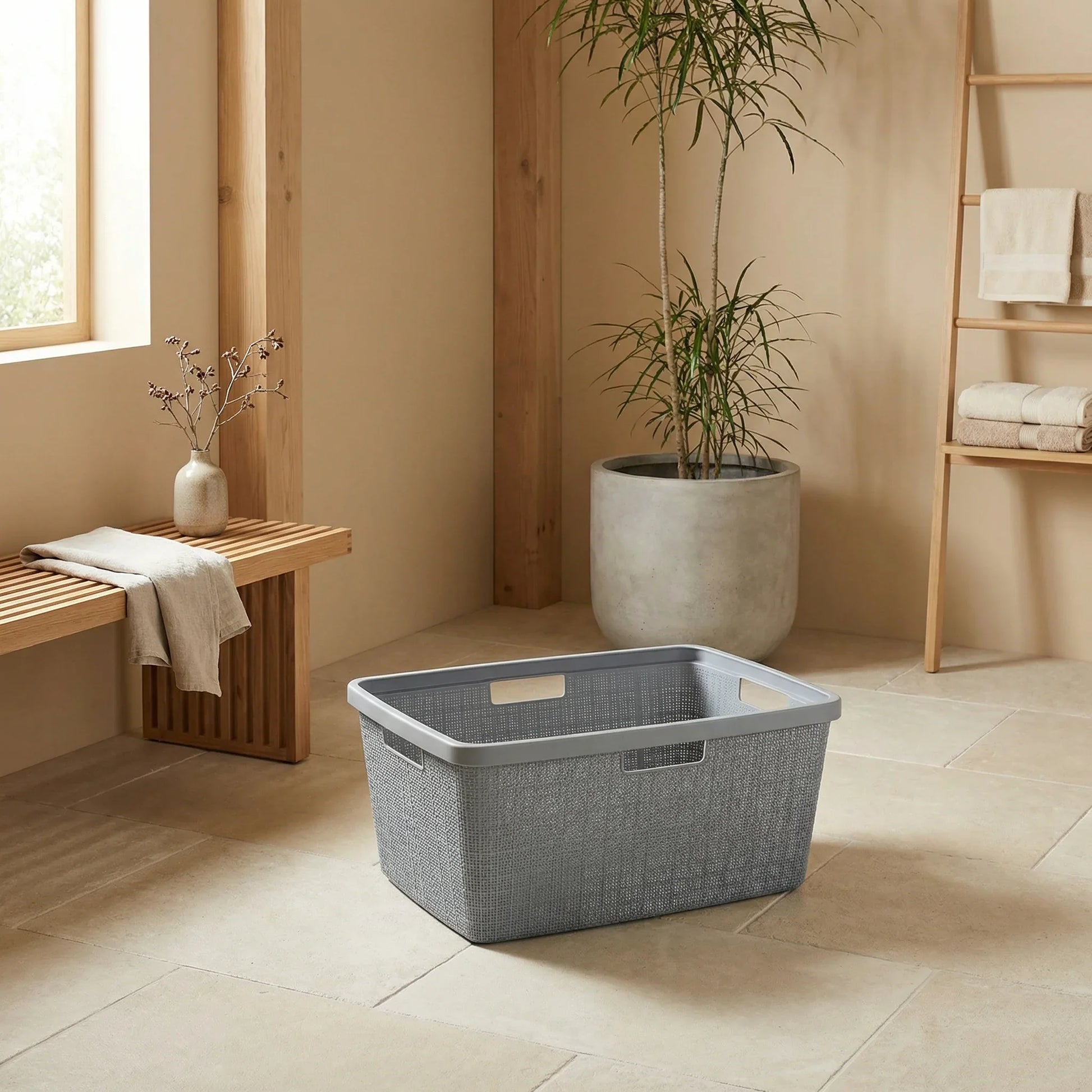 גיגית כביסה 46 ליטר יוטה אפור, Japandi, Soft North Light, bathroom.