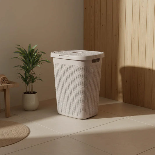 סל כביסה 50 ליטר פרגמון, Japandi, Soft North Light, bathroom.