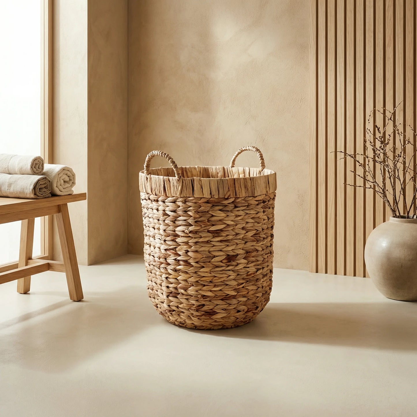 סל כביסה מעוצב, קש עגול מדיום